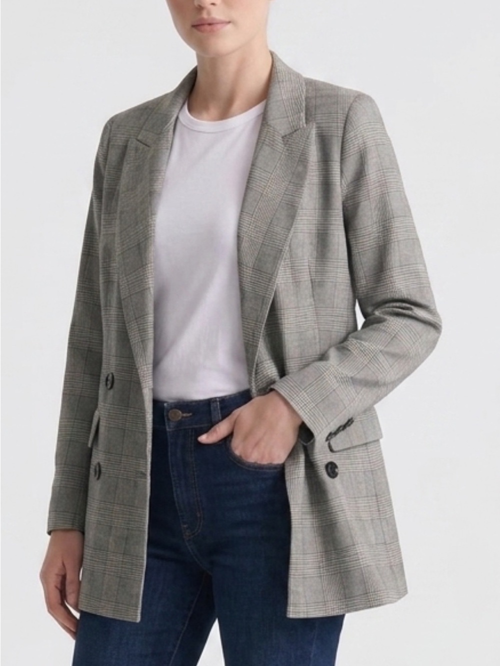 Rachel Zoe Gray Glen Plaid Double-Breasted Blazer